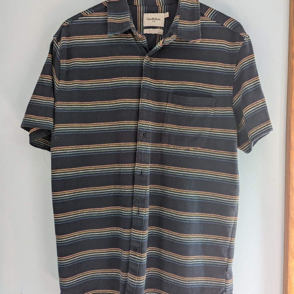 Goodfellows Short Sleeve Button Down Navy Blue Striped Size L